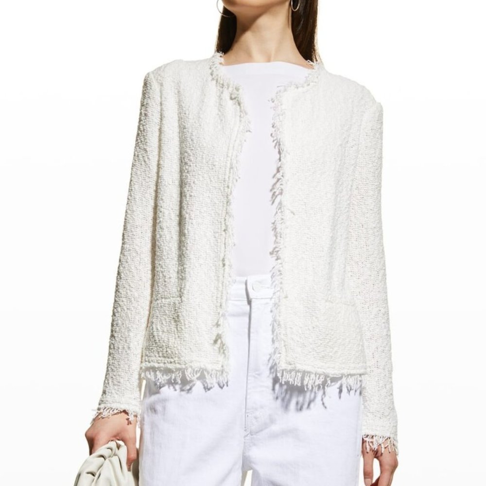 IRO Shavani Ivory Fringed Open Front Boucle Jacket 36